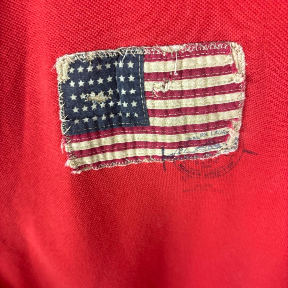 Polo. By Ralph Lauren red polo with Flag/stencil/distress-BIG Men’s 3X - Picture 4 of 16